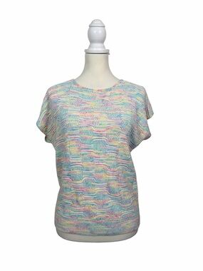 Vintage Nan Dorsey Pastel Cotton Knit Sweater Made in USA Cottagecore Retro